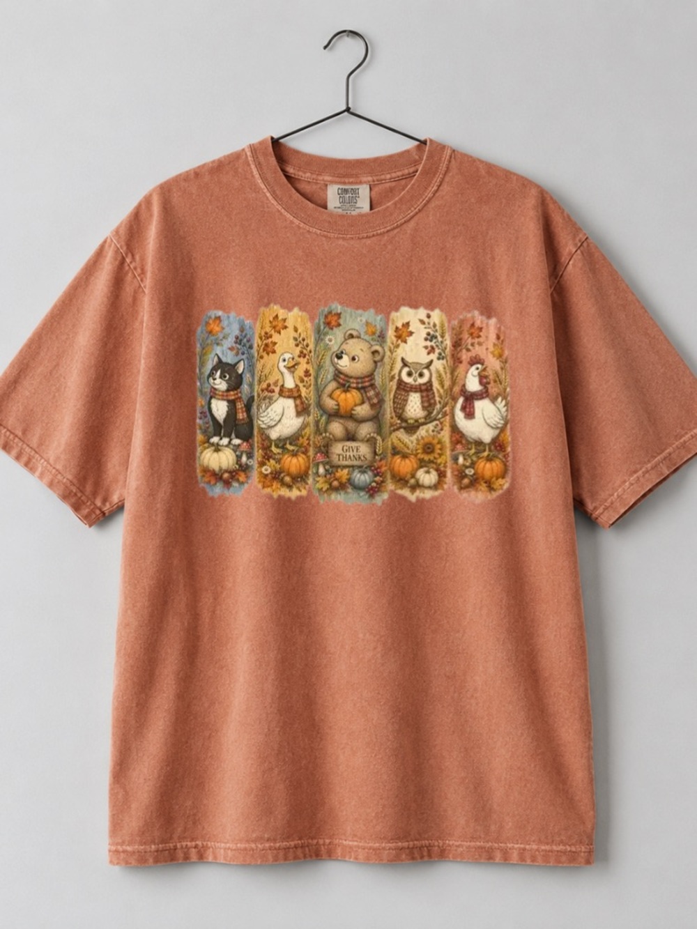 Comfort Colors Little Bear Thanksgiving Tee Vintage Bear and Woodland Animals - Picture 2 of 3